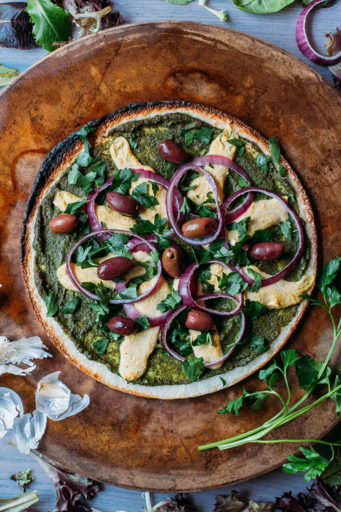 Cauliflower Crust Pesto Pizza Recipe VEEG