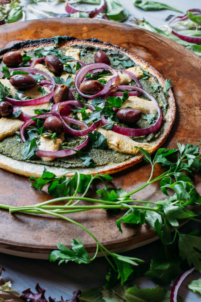 Cauliflower Crust Pesto Pizza Recipe VEEG