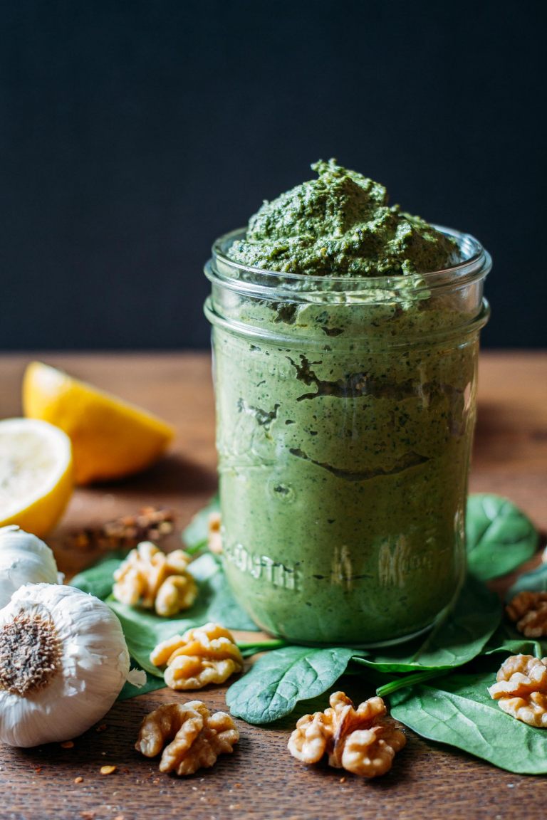 OilFree Spinach Walnut Oregano Pesto Recipe VEEG