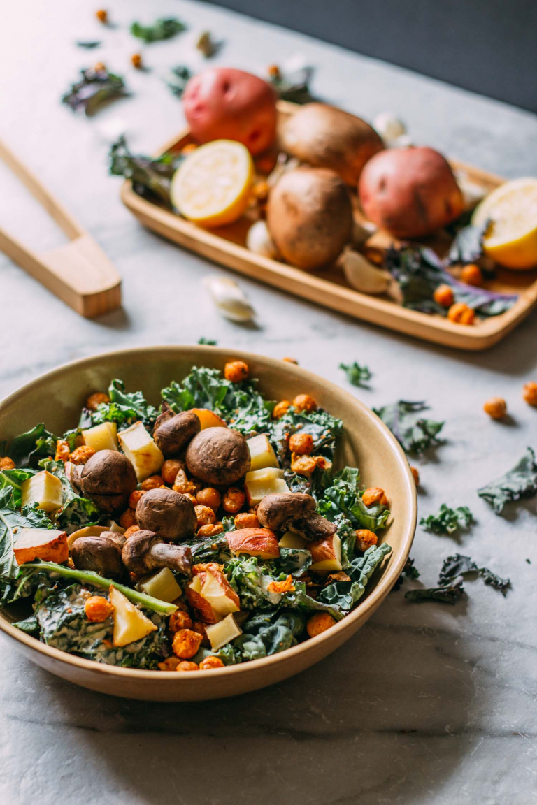 Roasted Steaky Mushroom Kale Salad Recipe VEEG