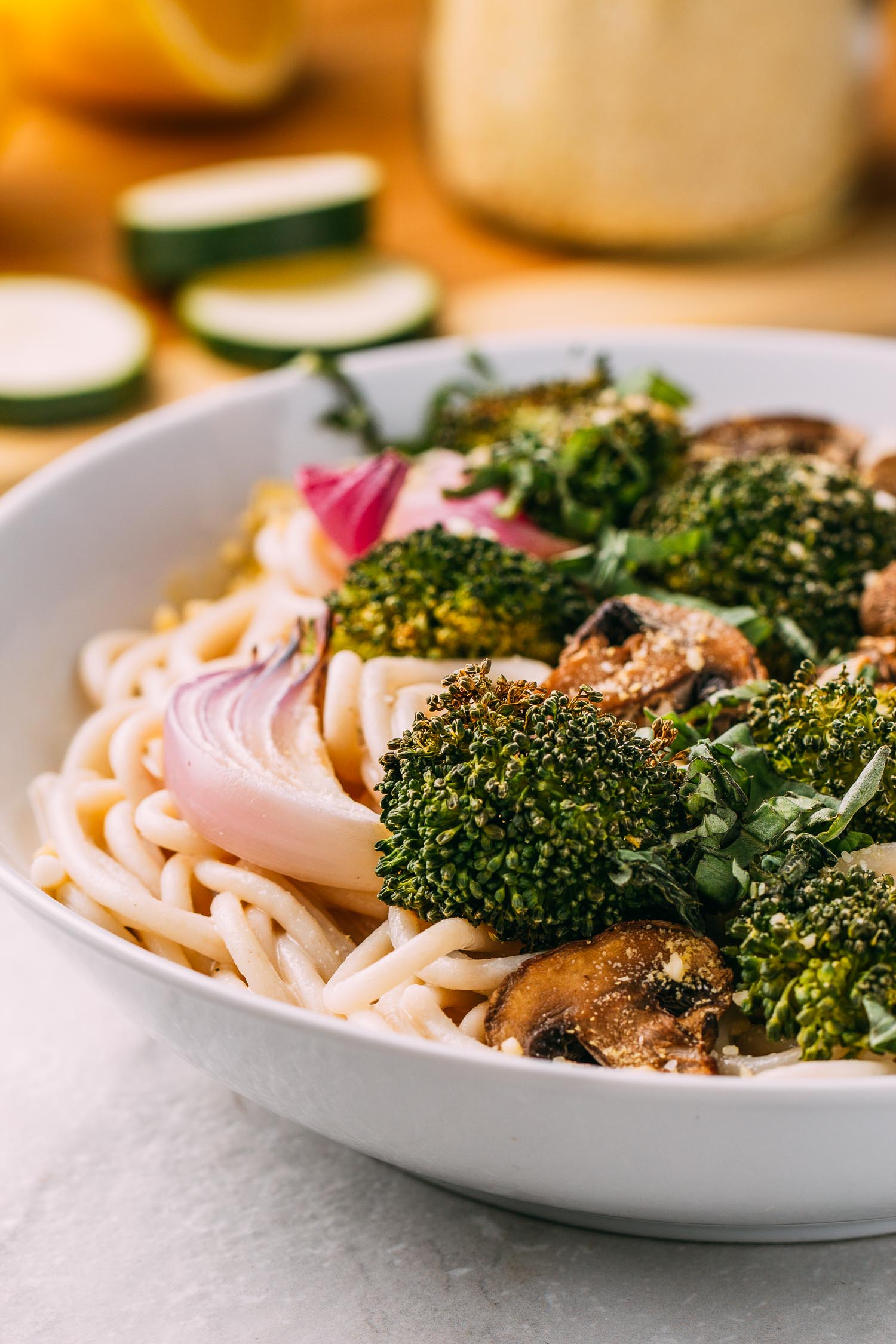 5Minute Lemon Basil Alfredo Sauce, Pasta & Roasted Vegetables Recipe