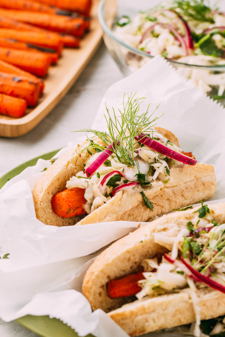 Vegan Carrot Hot Dogs with CrazyGood Slaw Recipe VEEG