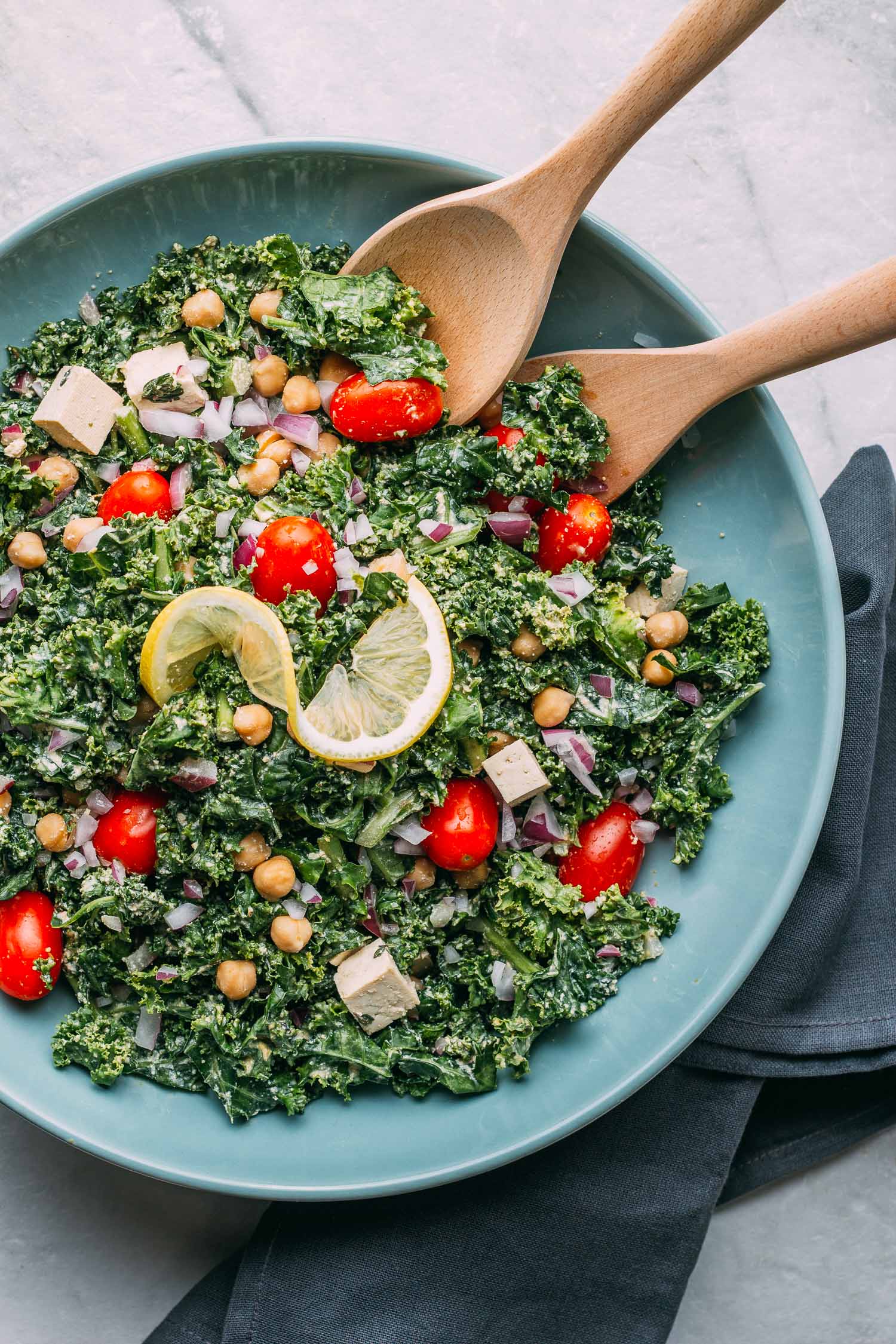 Vegan Tofu Kale Salad with Chickpeas (GlutenFree) Recipe VEEG