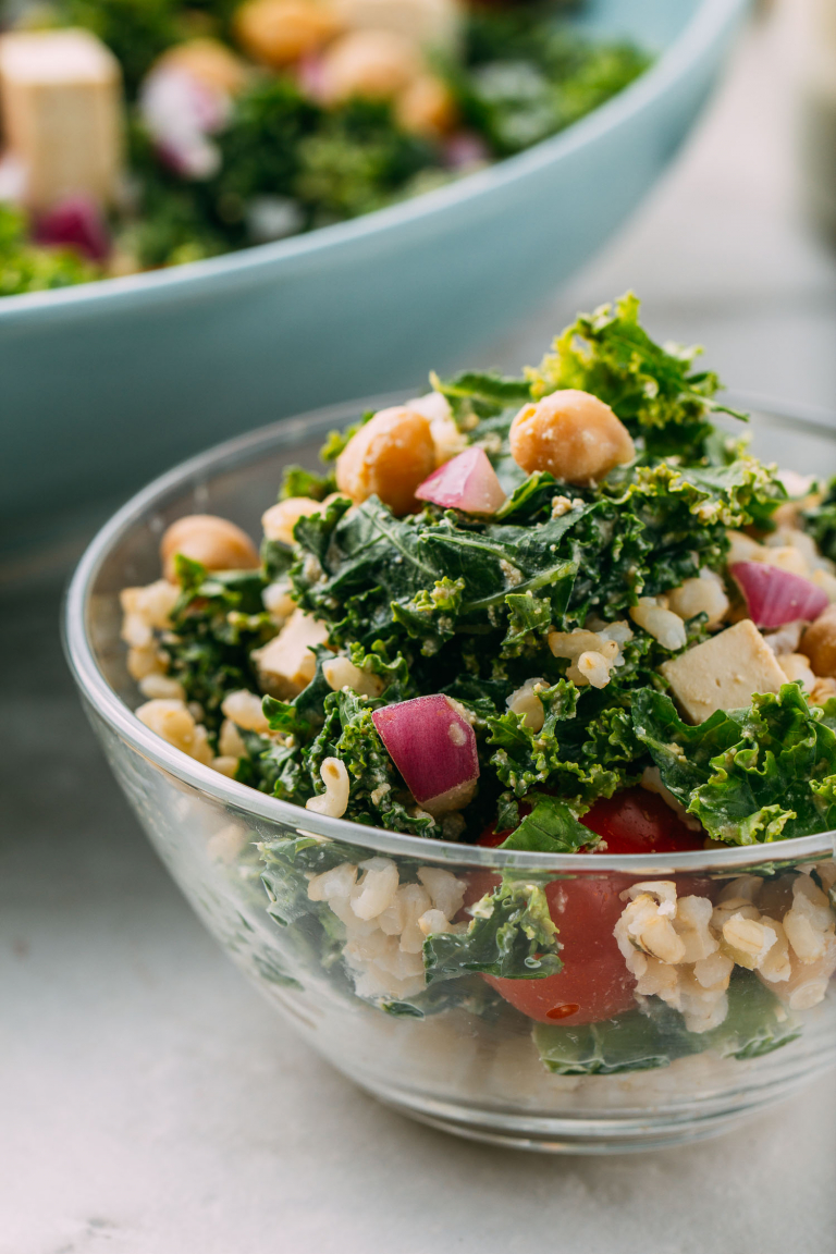 Vegan Tofu Kale Salad with Chickpeas (GlutenFree) Recipe VEEG